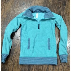 Ivivva Lululemon Girl's Jacket Pullover Teal Fleece Lined 1/4 Quarter Zip Size 8
